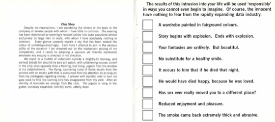 Booklet spread: the story “Chip Shop” and more tick boxes (Capitol, later pressing)