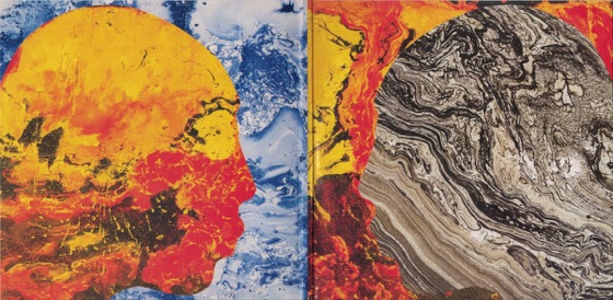 Inside the CD gatefold, two heads in coloured paint (XL Recordings, 2016)