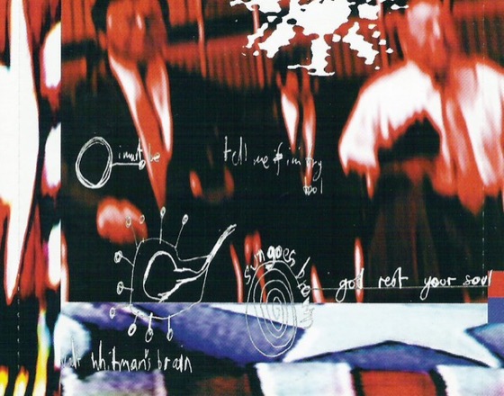 Booklet, inside front: drawings and handwriting over the artwork, UK CD (Parlophone, 1995)