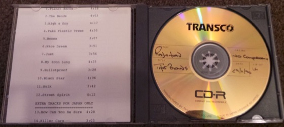 The reference CD-R's track list, with “Planet Zerox” and two tracks for Japan only (Abbey Road, 1994)