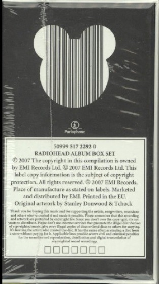 The back of the box, still sealed, with the barcode cut into the bear (Parlophone, 2007)