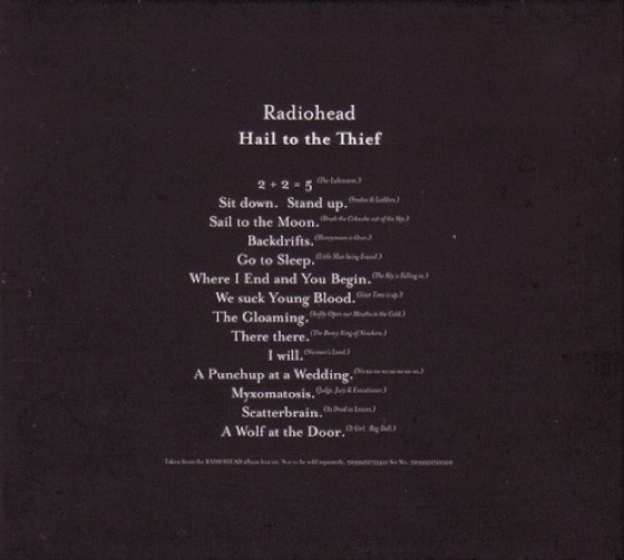 The back of the Hail to the Thief digipak (2007)