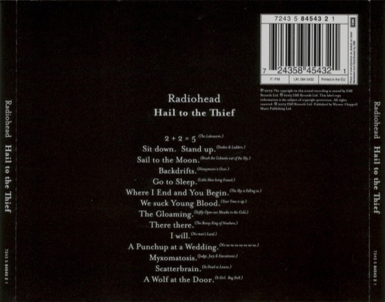The back and spines, every song with its second title (Parlophone, UK, 2003)