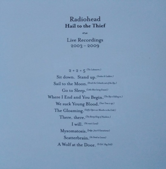 The back of the booklet, with the running order