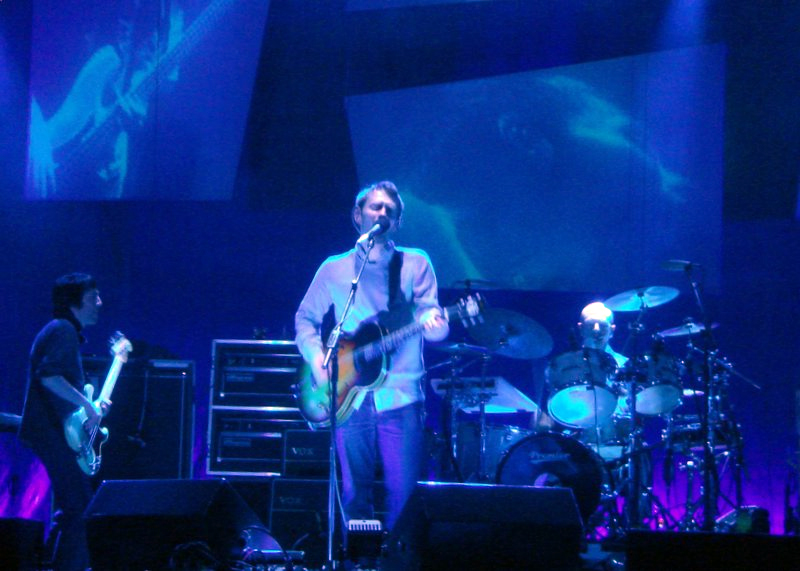 Colin Greenwood, Thom Yorke and Phil Selway at the Greek Theatre in Berkeley, 23 June 2006