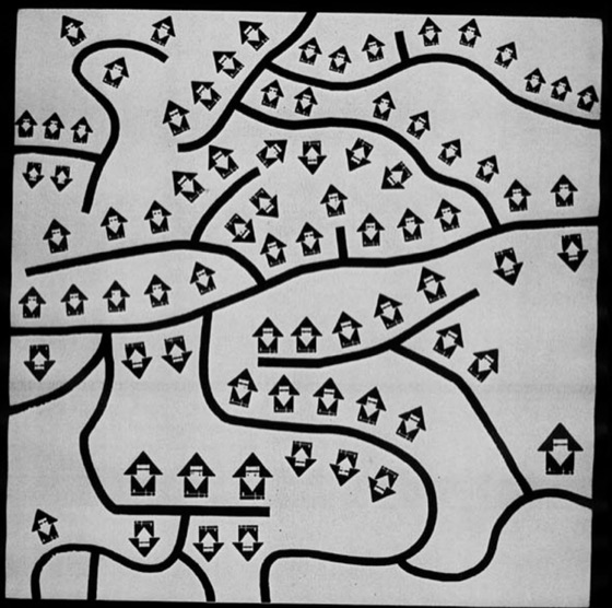 A map of arrow houses and winding roads, from the discbox artwork