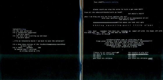 Booklet spread: the words to “Airbag” and “Paranoid Android” (Parlophone CD, 1997)