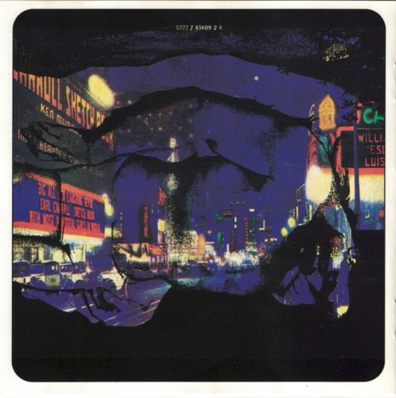 The night-street painting on the back page of the booklet (Parlophone, 1993)
