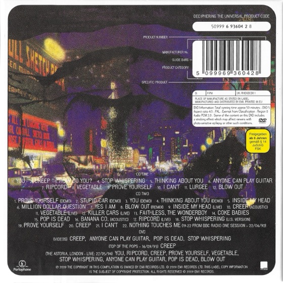 The back of the 2009 box, with all 34 tracks and the DVD listed (EMI, 2009)