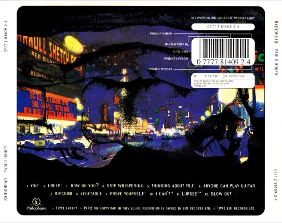 The back inlay with the twelve titles, first UK CD (Parlophone, 1993)