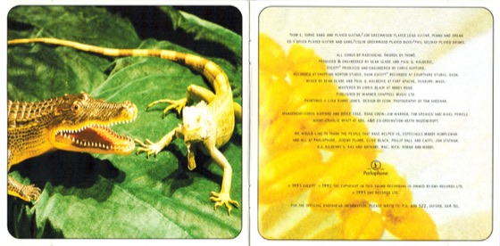 Booklet pages 6 and 7, the toy crocodile and the credits (Parlophone, 1993)