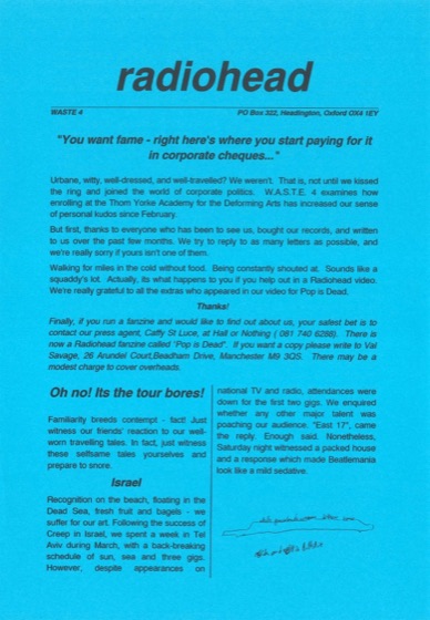 W.A.S.T.E. 4, the June 1993 newsletter (Radiohead, 1993)