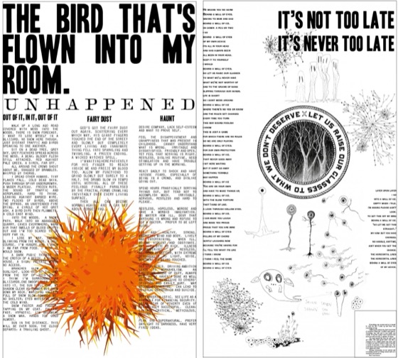 Words and drawings, a newspaper album spread (2011)