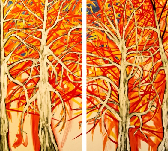 Painted trees, a newspaper album spread (2011)