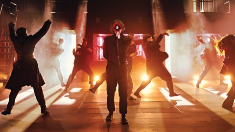 The company in a scene from Hamlet Hail to the Thief, Barbican Theatre, London, 2026