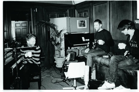 Thom Yorke, Ed O'Brien and Jonny Greenwood during the In Rainbows sessions