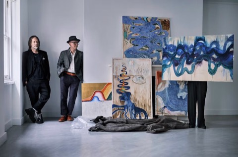 Thom Yorke and Stanley Donwood with some of their paintings, for This Is What You Get at the Ashmolean, Oxford, 2025