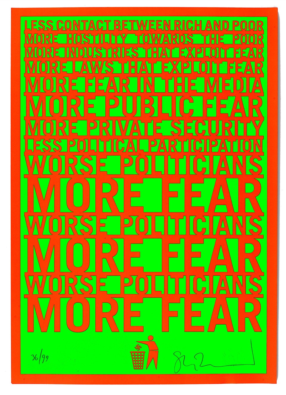 Several Words, 2026, signed green and orange screenprint by Stanley Donwood, edition of 99 (copy 36/99)