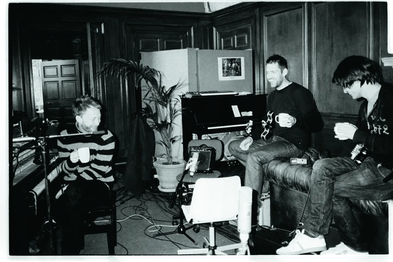 Thom Yorke, Ed O'Brien and Jonny Greenwood during the In Rainbows sessions