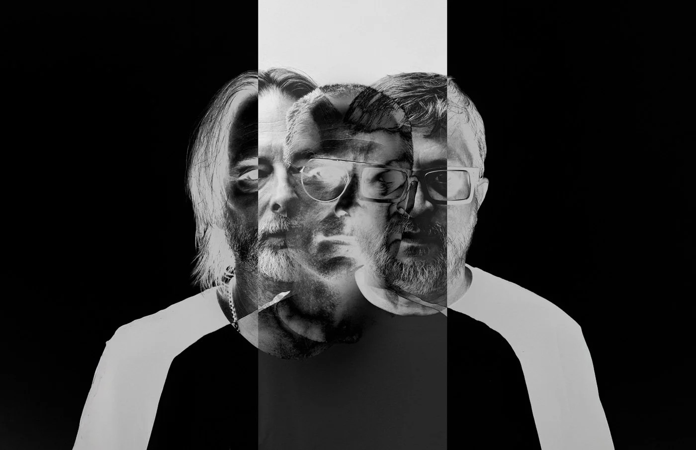 A composite portrait made for the Tall Tales campaign, with Thom Yorke and Mark Pritchard, 2025