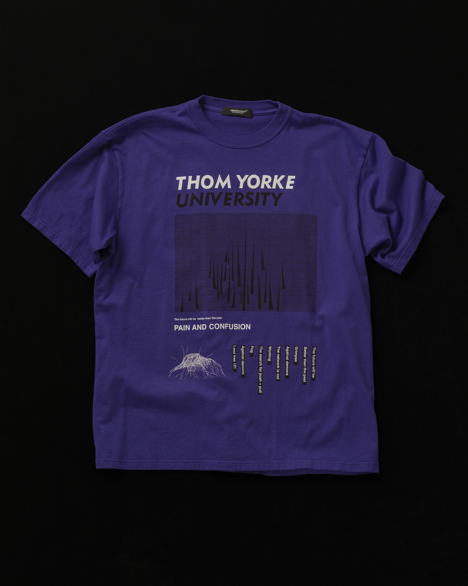 The purple Thom Yorke University T-shirt from the Thom Yorke x UNDERCOVER collection, 2024
