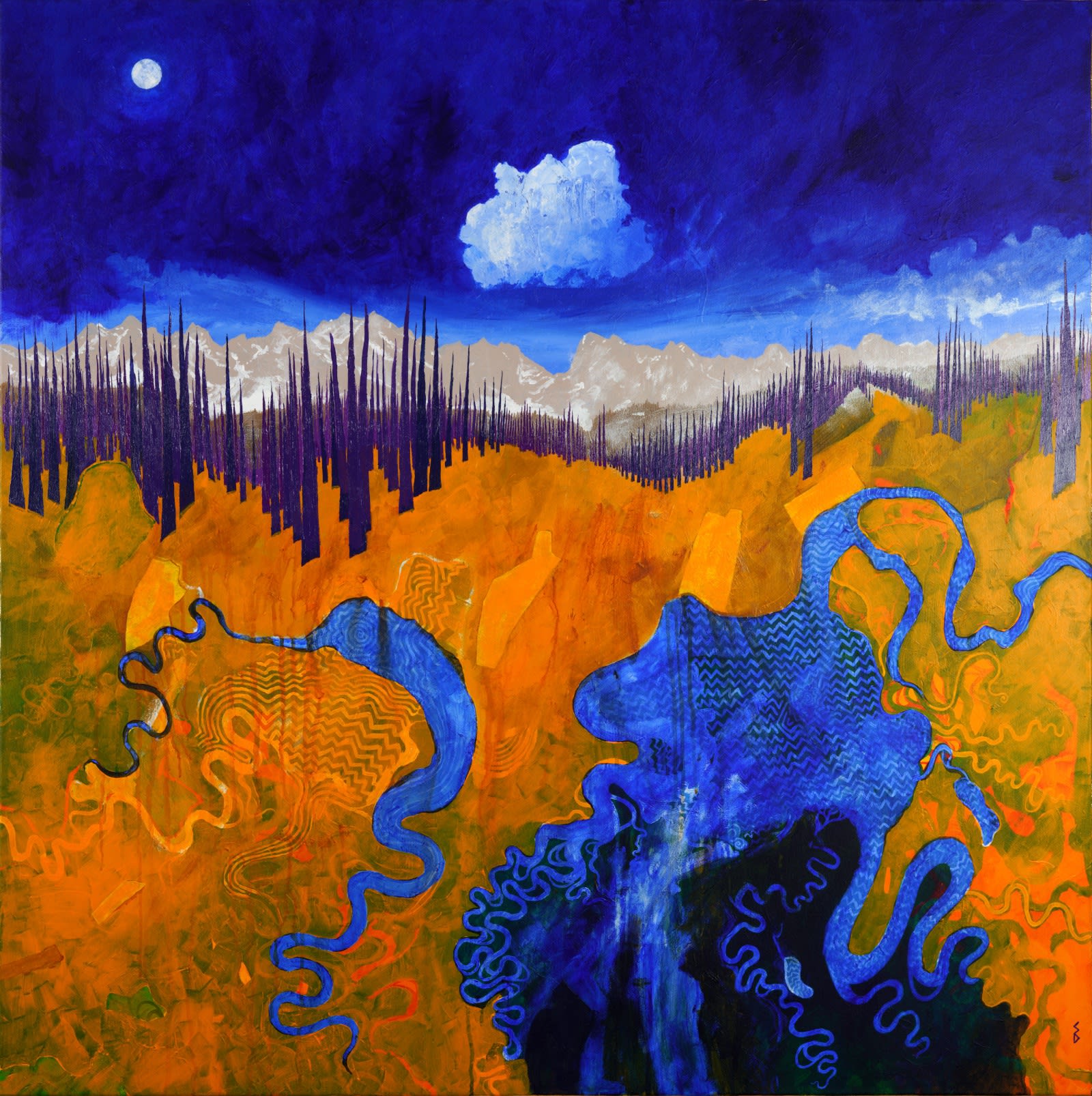 Stanley Donwood, A Lesser Evil, 2024, acrylic on canvas, the lead image of Logical Absurdity at Tin Man Art, London, 29 November to 14 December 2024
