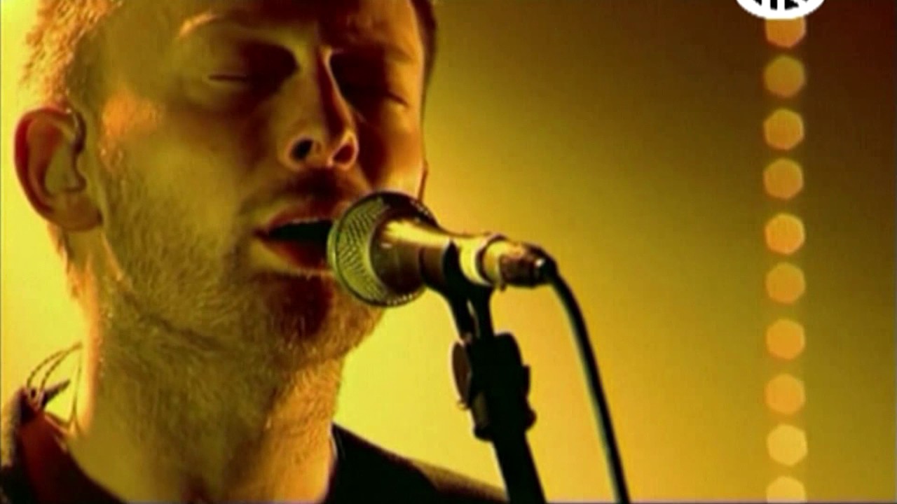 A still from the video: The whole band in the Canal+ studio, Paris, April 2001.